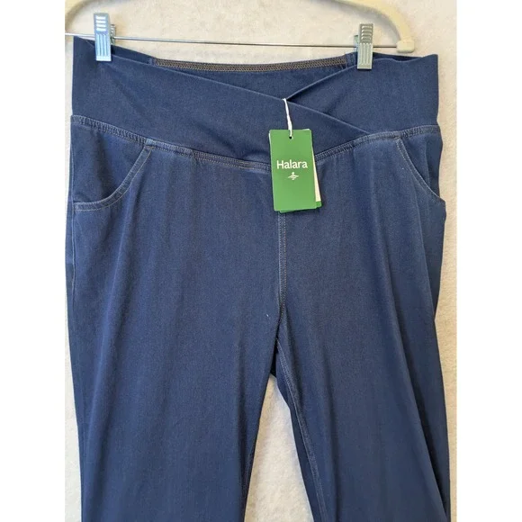 Halara Women's Size XL Crossover High Waisted Flare Leggings Dark Blue Denim NWT - Picture 2 of 9